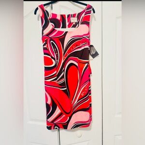 Becky & Max New York Juniors Vibrant Pink and Brown Abstract Dress